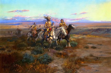 Amérindien œuvres - À la recherche des détails du sentier 1901 Charles Marion Russell Indiens d’Amérique